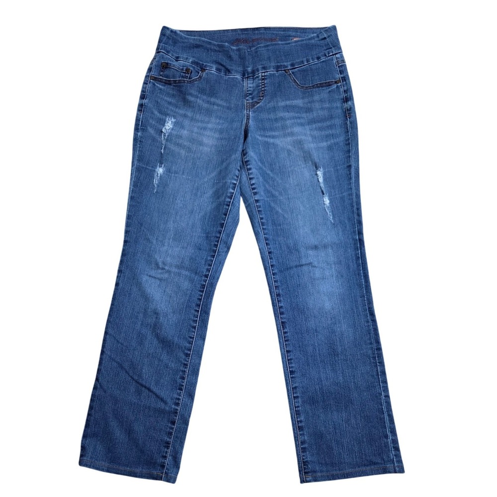 Jag Jeans Womens 10 Blue High Rise Straight Leg Distressed Pull On Denim Pants